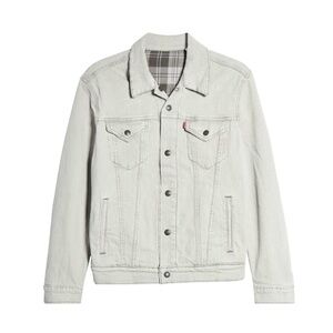 Levi's Reversible Plaid Flannel Lined Denim Trucker Jacket Grey L. NWT
